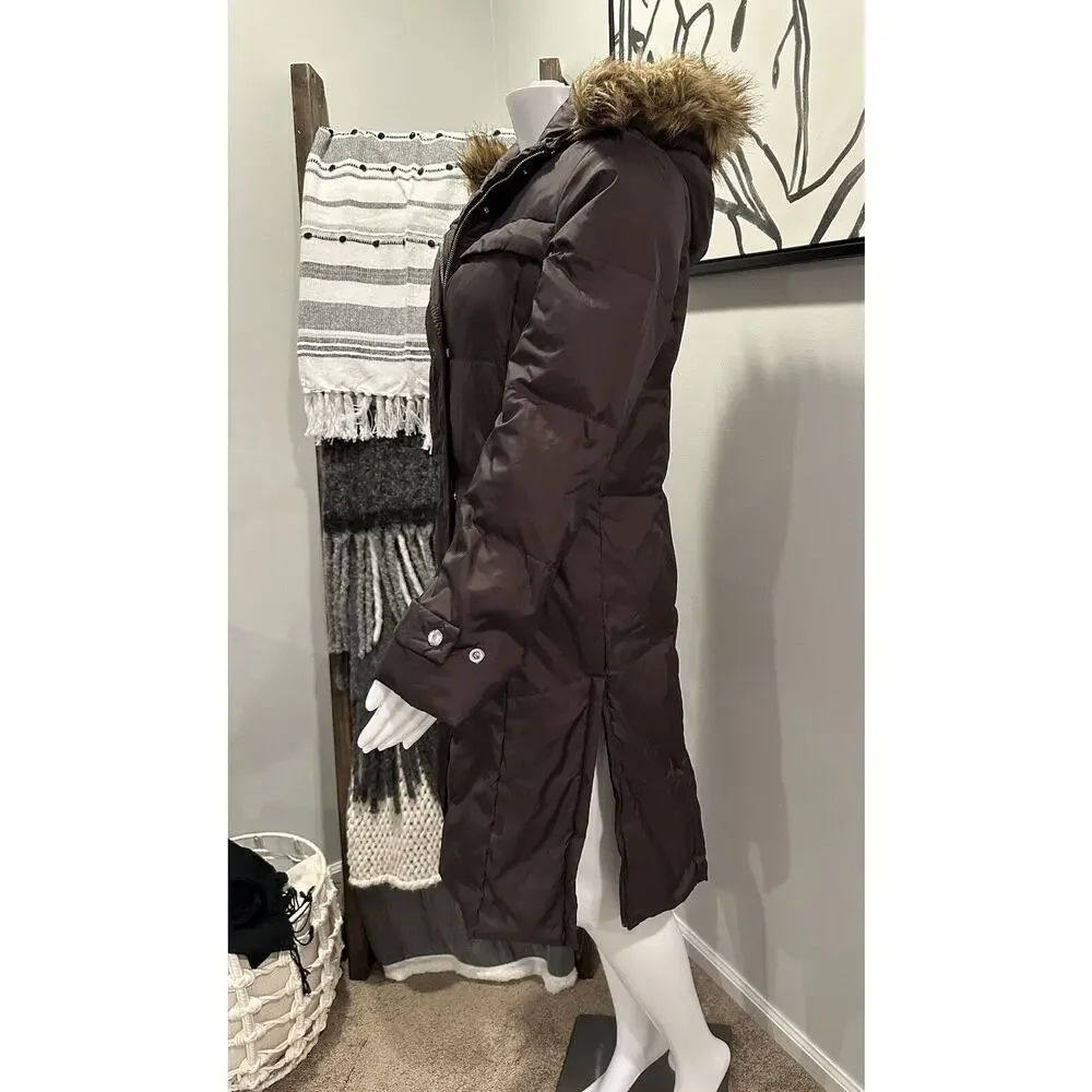 Michael Kors Women’s M Down Puffer Parka Winter Coat Hood With Fur Trim Brown - Picture 4 of 16